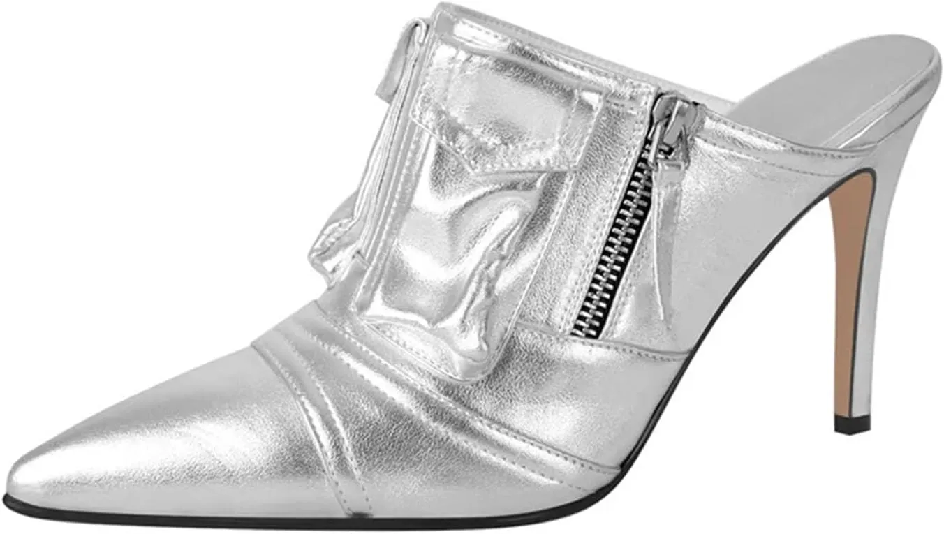 Women's Denim Stiletto Mules - Slip On Thin Heel Classic Sandals