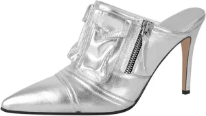 Women's Denim Stiletto Mules - Slip On Thin Heel Classic Sandals