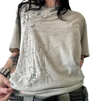 Womens E-Girls Short Sleeve T-Shirt Y2k Graphic Print Emo Tops Crewneck Fairy Grunge Tee Tops Aesthetic Summer Clothes