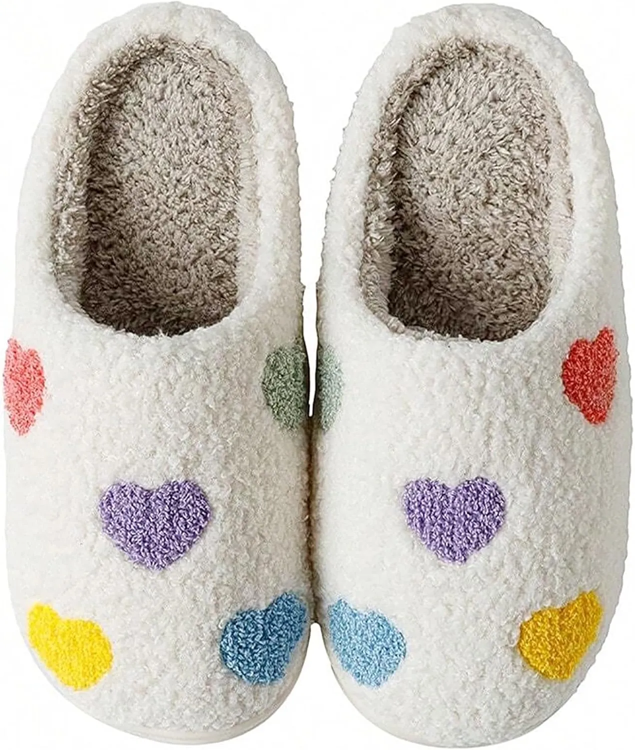 Women's Men's Cute Fuzzy Heart Slippers Memory Foam Fluffy Couple Slippers Cozy House Indoor Outdoor Shoes