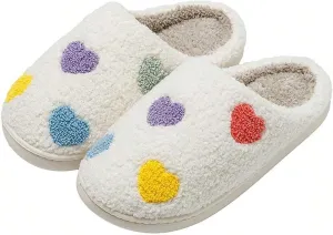 Women's Men's Cute Fuzzy Heart Slippers Memory Foam Fluffy Couple Slippers Cozy House Indoor Outdoor Shoes