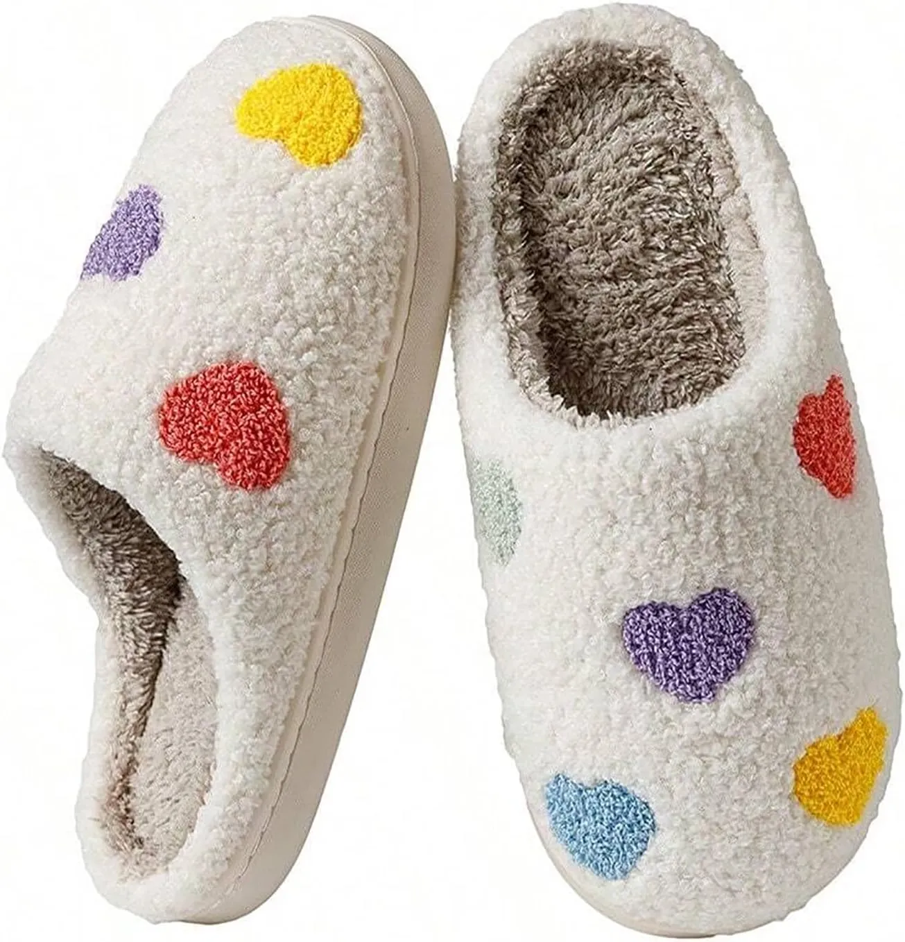 Women's Men's Cute Fuzzy Heart Slippers Memory Foam Fluffy Couple Slippers Cozy House Indoor Outdoor Shoes