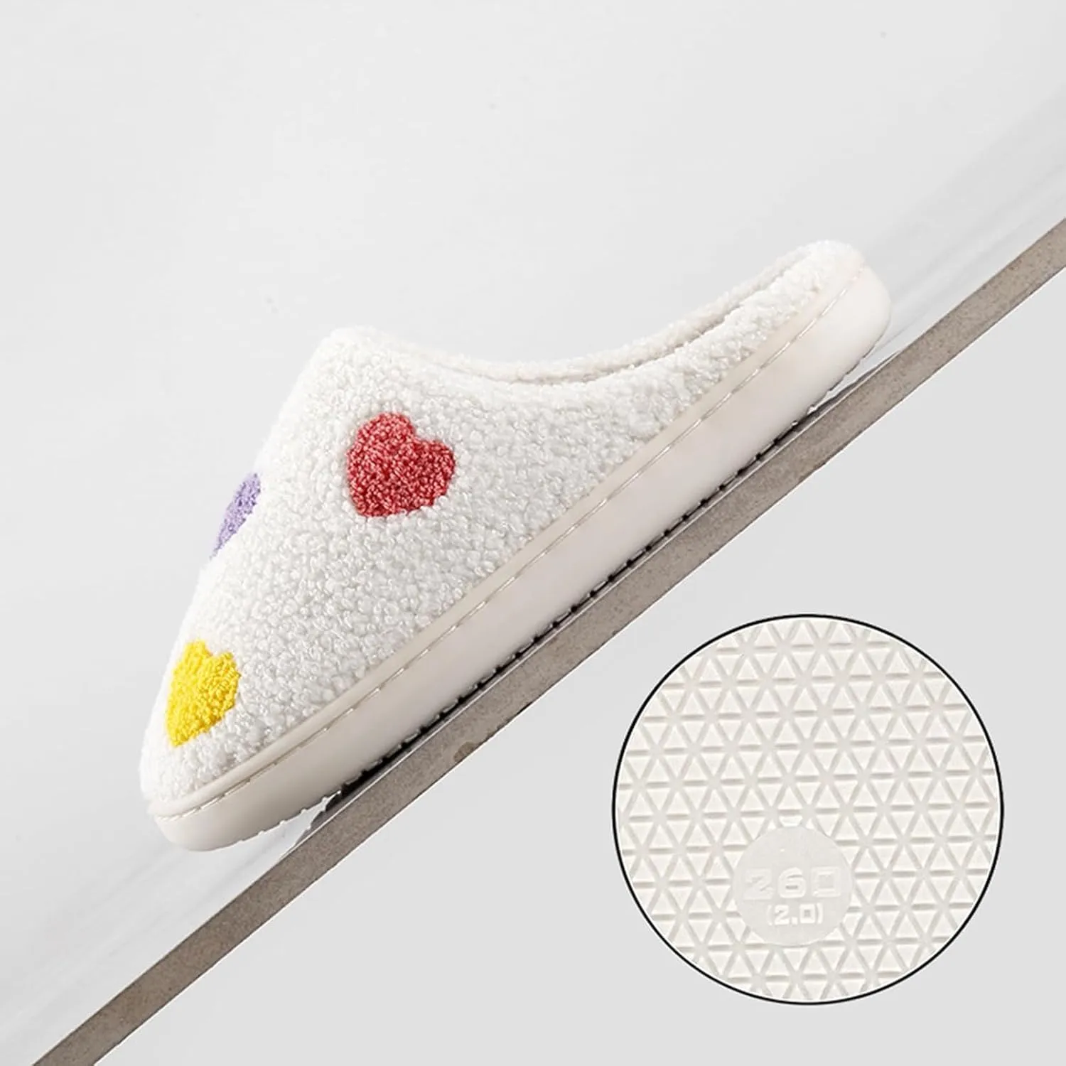 Women's Men's Cute Fuzzy Heart Slippers Memory Foam Fluffy Couple Slippers Cozy House Indoor Outdoor Shoes