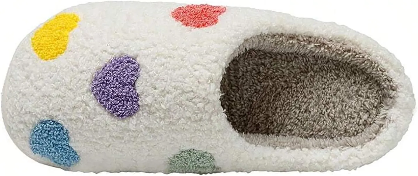 Women's Men's Cute Fuzzy Heart Slippers Memory Foam Fluffy Couple Slippers Cozy House Indoor Outdoor Shoes