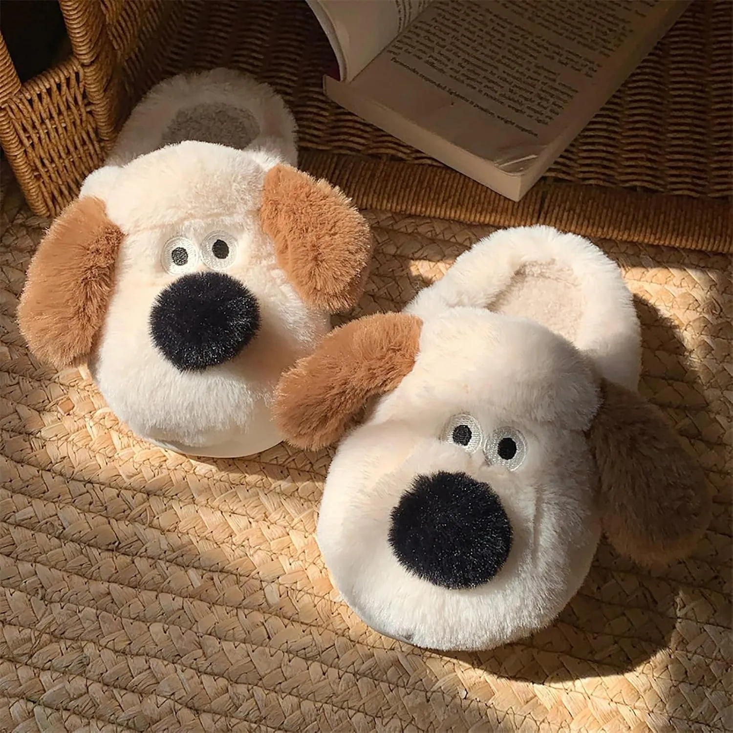 Women's Puppy Slippers - warm plush, cosy and skin-friendly. Non-slip and lightweight sole.