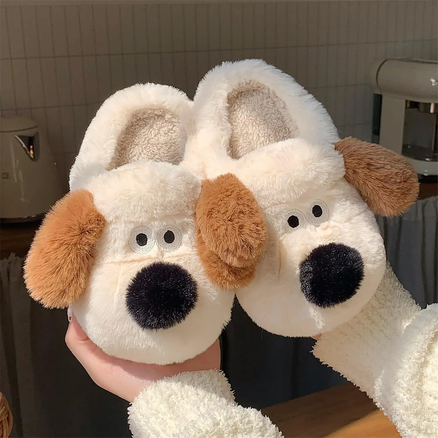 Women's Puppy Slippers - warm plush, cosy and skin-friendly. Non-slip and lightweight sole.