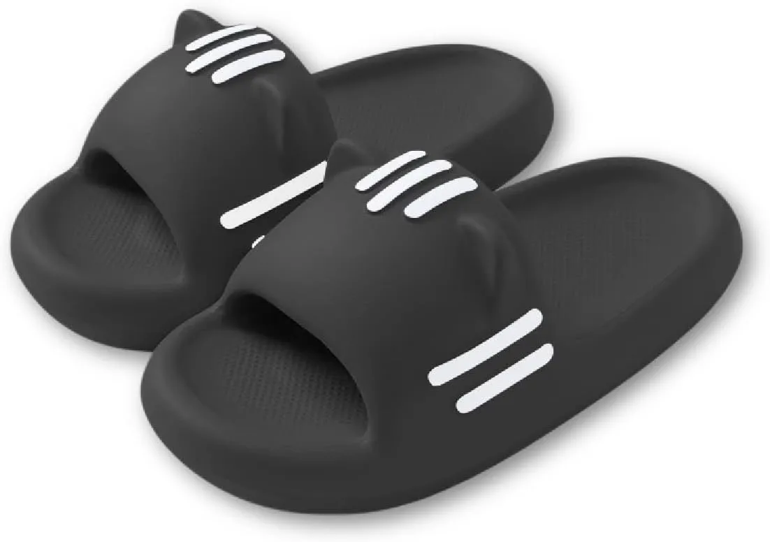 Women’s Slides Cute Bathroom Slippers Non-Slip Cartoon Cat Shaped Indoor Outdoor Summer Slippers