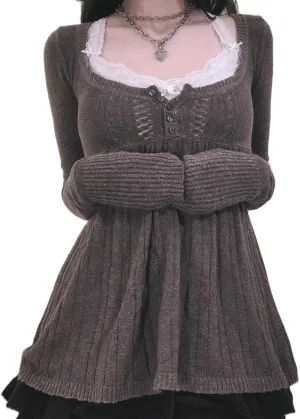 Womens Y2k Knit Sweater Balletcore Fairy Grunge Harajuku Preppy Solid Pullover Top Vintage Long Sleeve Shirt