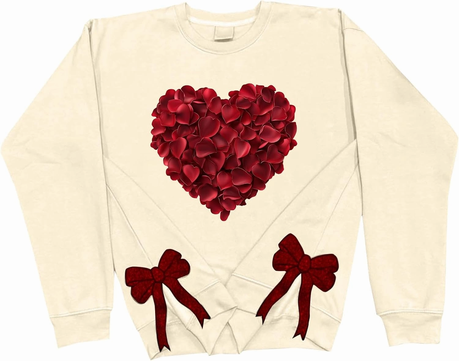 Womens 2025 Heart Printed Sweatshirt Side Bow Applique Trendy Blouses Holiday Outdoor Sports Casual Top