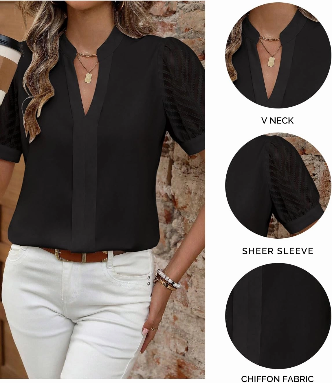 Womens Casual Sheer Long Sleeve V Neck Shirts Flowy Business Work Blouses,S-XXL