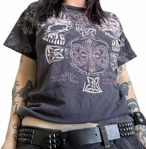 Womens E-Girls Short Sleeve T-Shirt Y2k Graphic Print Emo Tops Crewneck Fairy Grunge Tee Tops Aesthetic Summer Clothes