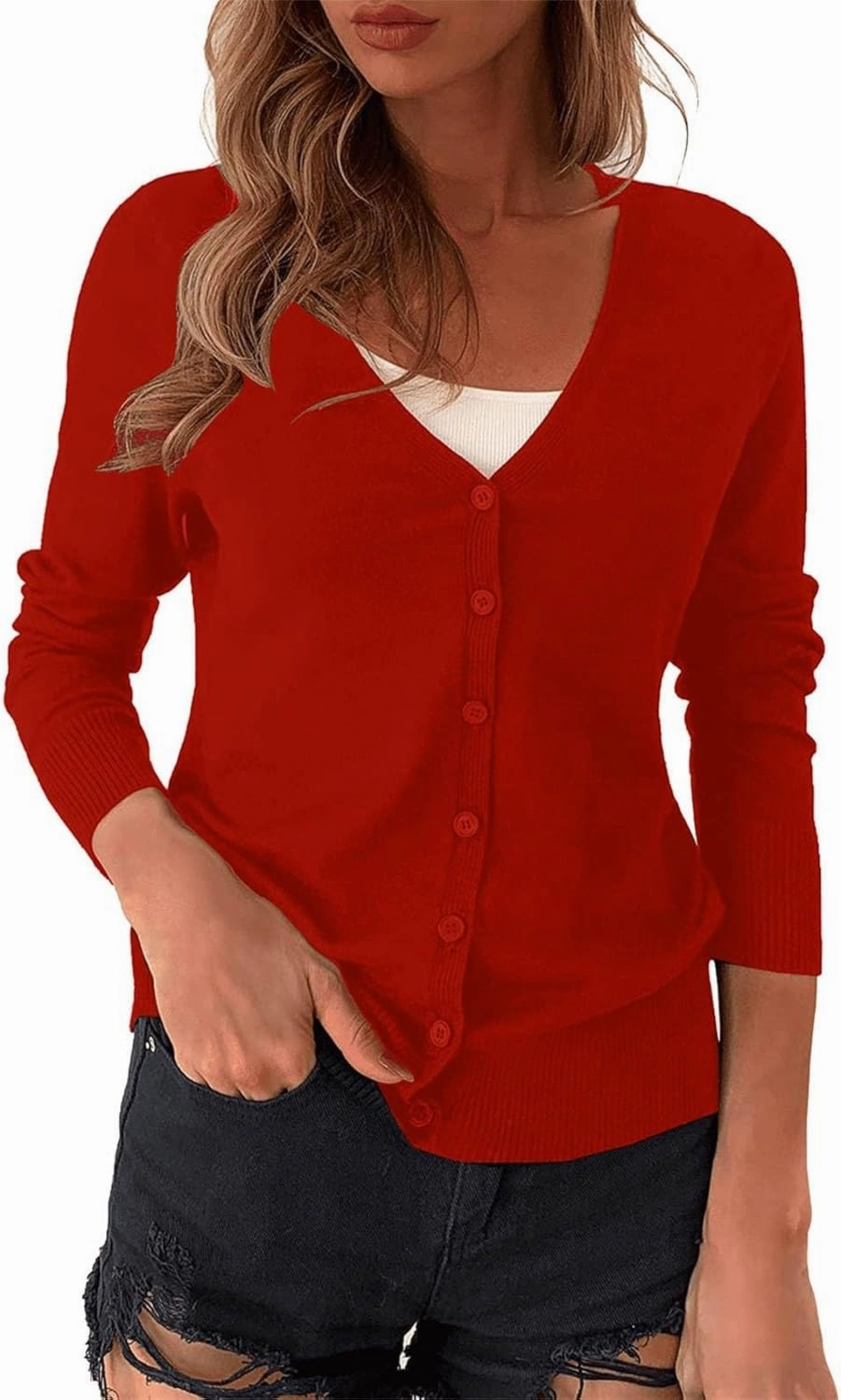 Womens Lightweight V-Neck Cardigan Sweater Trendy Business Casual Jackets Long Sleeve Button Down Lounge Sweater Tops