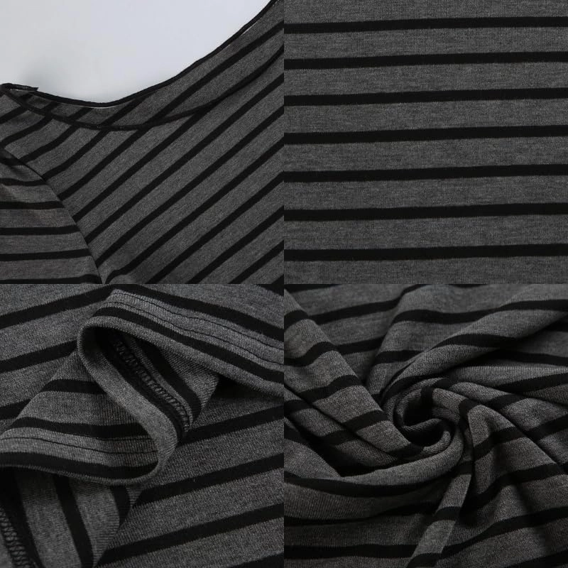 Womens Long Sleeve Grunge Aesthetic Shirts Striped Off Shoulder Tops Teen Girls Alt Emo Goth Streetwear Y2k Clothes