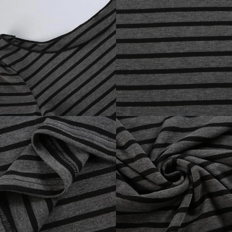 Womens Long Sleeve Grunge Aesthetic Shirts Striped Off Shoulder Tops Teen Girls Alt Emo Goth Streetwear Y2k Clothes