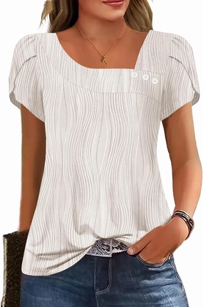 Womens Petal Sleeve Tops Summer Trendy T Shirt Casual Loose Square Neck Button Blouse Tees