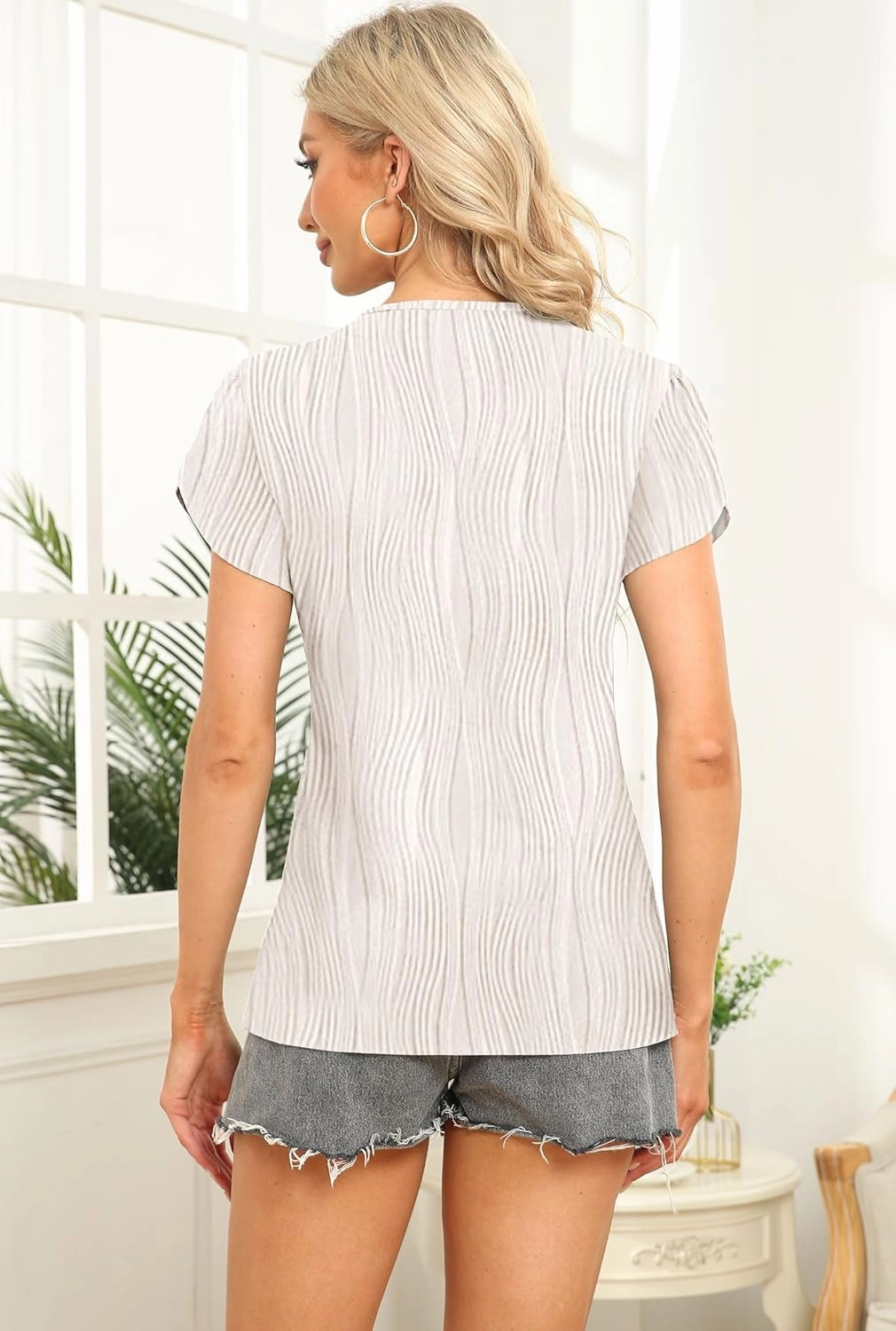 Womens Petal Sleeve Tops Summer Trendy T Shirt Casual Loose Square Neck Button Blouse Tees
