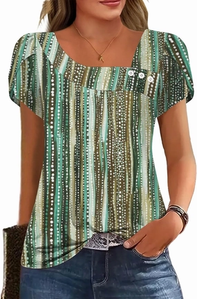 Womens Petal Sleeve Tops Summer Trendy T Shirt Casual Loose Square Neck Button Blouse Tees