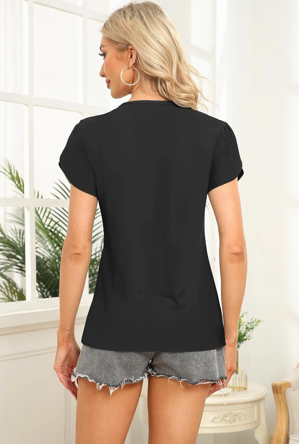Womens Petal Sleeve Tops Summer Trendy T Shirt Casual Loose Square Neck Button Blouse Tees