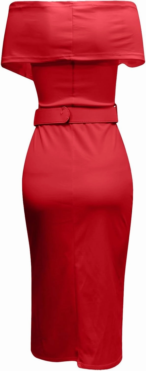 Womens Summer Business Casual Work Dresses Elegant Dressy Wrap Cross V Neck Off Shoulder Front Split Bodycon Midi Dress