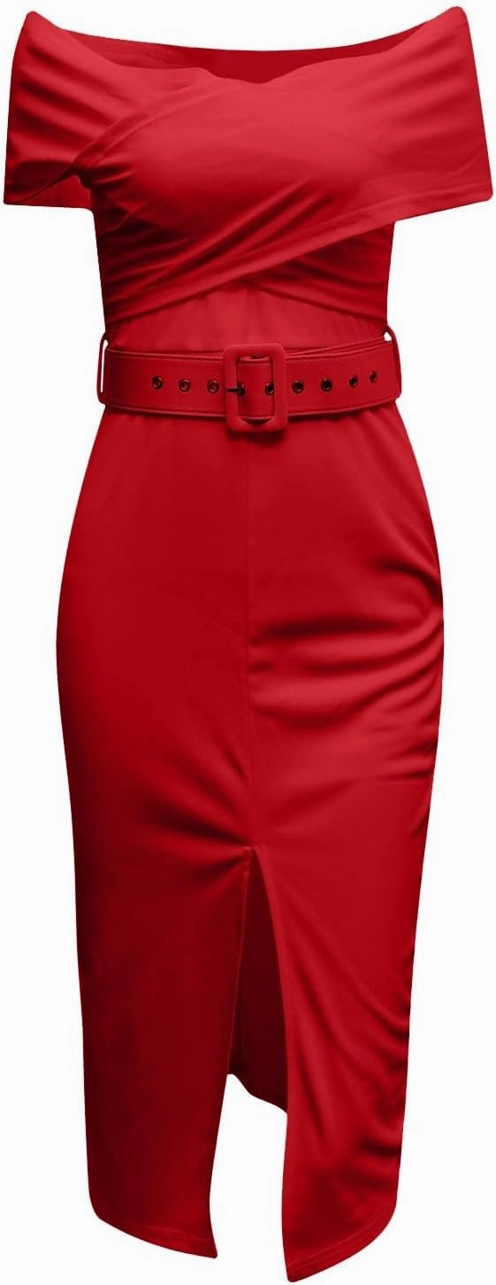 Womens Summer Business Casual Work Dresses Elegant Dressy Wrap Cross V Neck Off Shoulder Front Split Bodycon Midi Dress