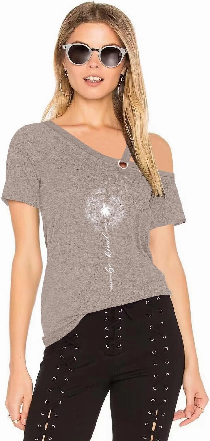 Womens Summer Trendy Cold Shoulder Short Sleeve T Shirts Criss Cross Casual Loose Tunic Shirts Tops Blouses