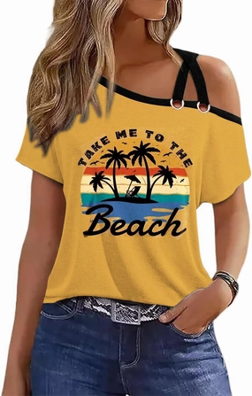 Womens Summer Trendy Cold Shoulder Short Sleeve T Shirts Criss Cross Casual Loose Tunic Shirts Tops Blouses