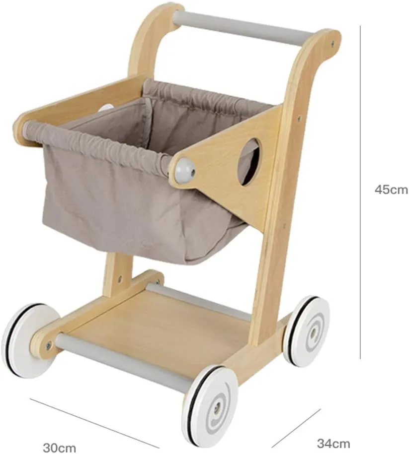 Wooden Shopping Trolley Little Shopper Role Play Pretend Food Kids Toy Cart