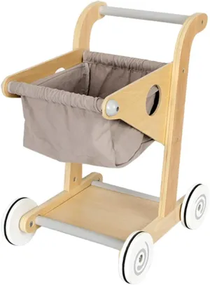 Wooden Shopping Trolley Little Shopper Role Play Pretend Food Kids Toy Cart