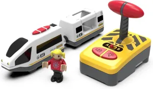 Wooden Train Set Accessories Battery Operated Locomotive Train, Remote Control Train Vehicles for Wood Tracks, Powerful Engine Train Cars Fits All Major Brands of Railway System (Battery Not Included)