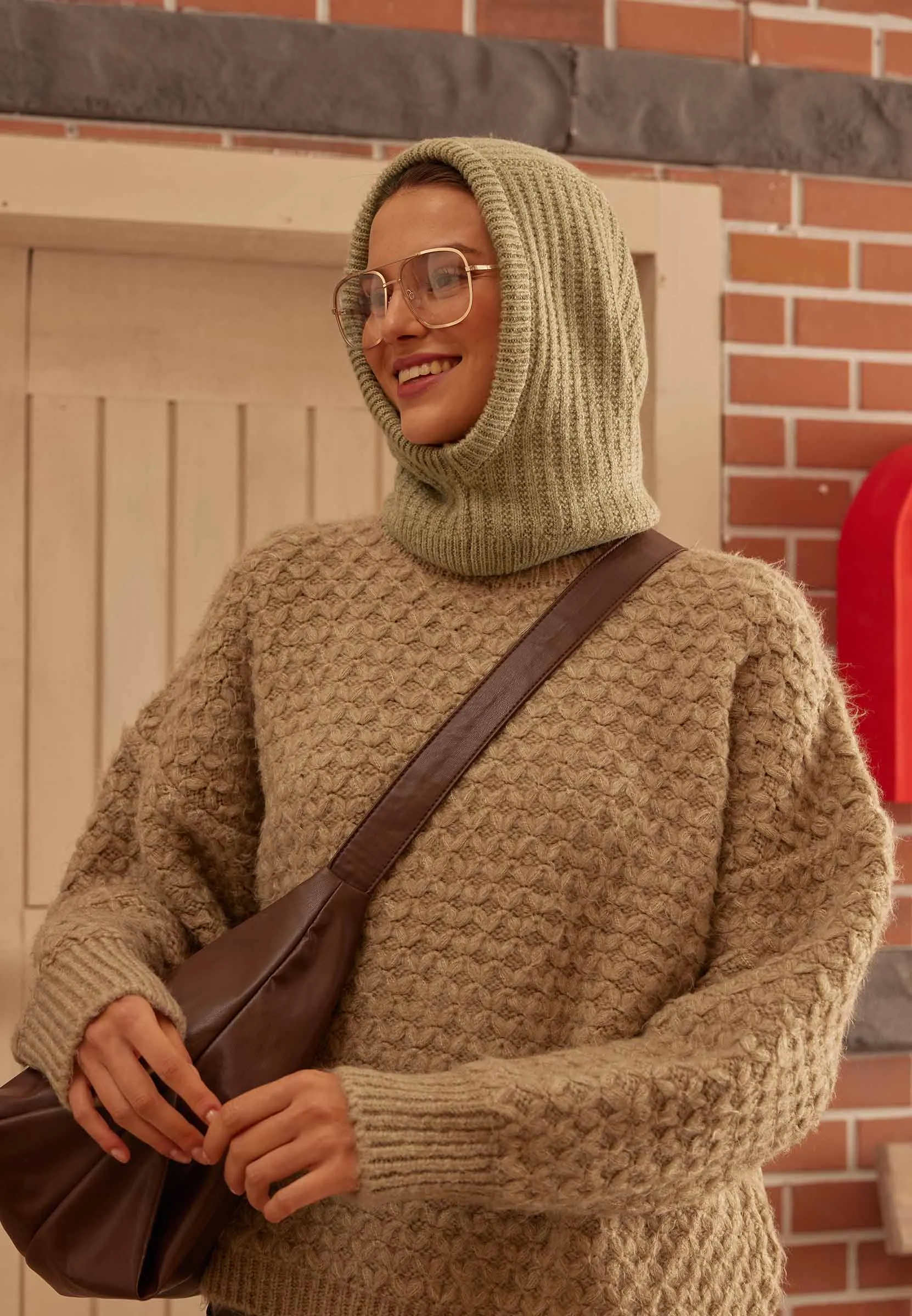 Woolly Knit Balaclava Light Khaki