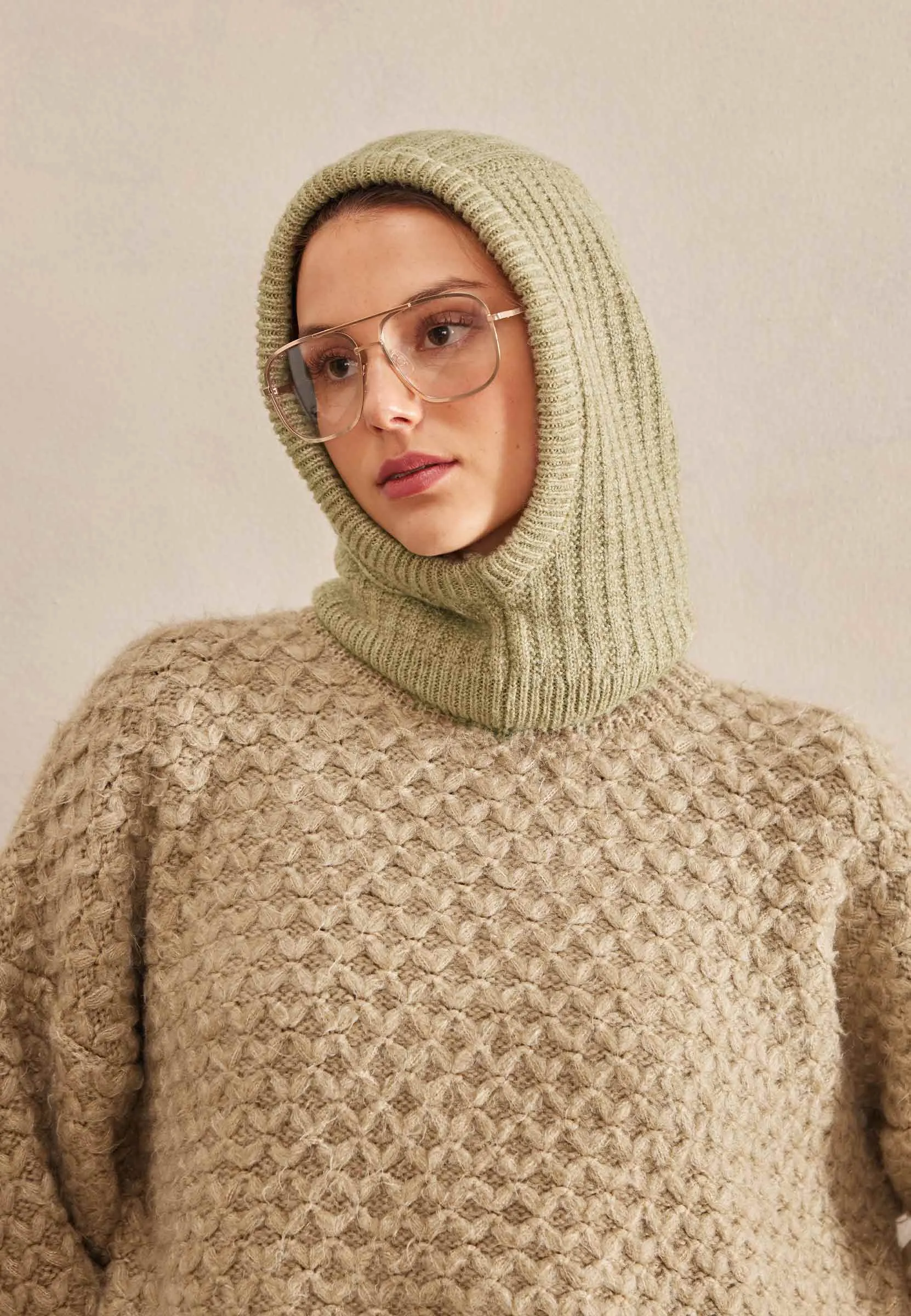 Woolly Knit Balaclava Light Khaki