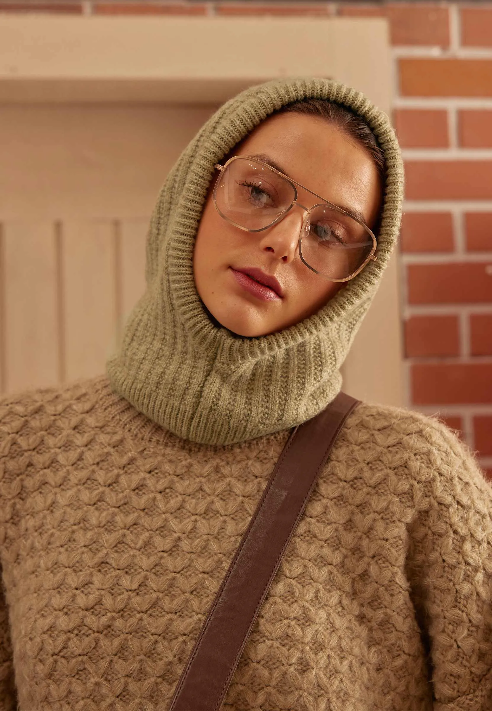Woolly Knit Balaclava Light Khaki