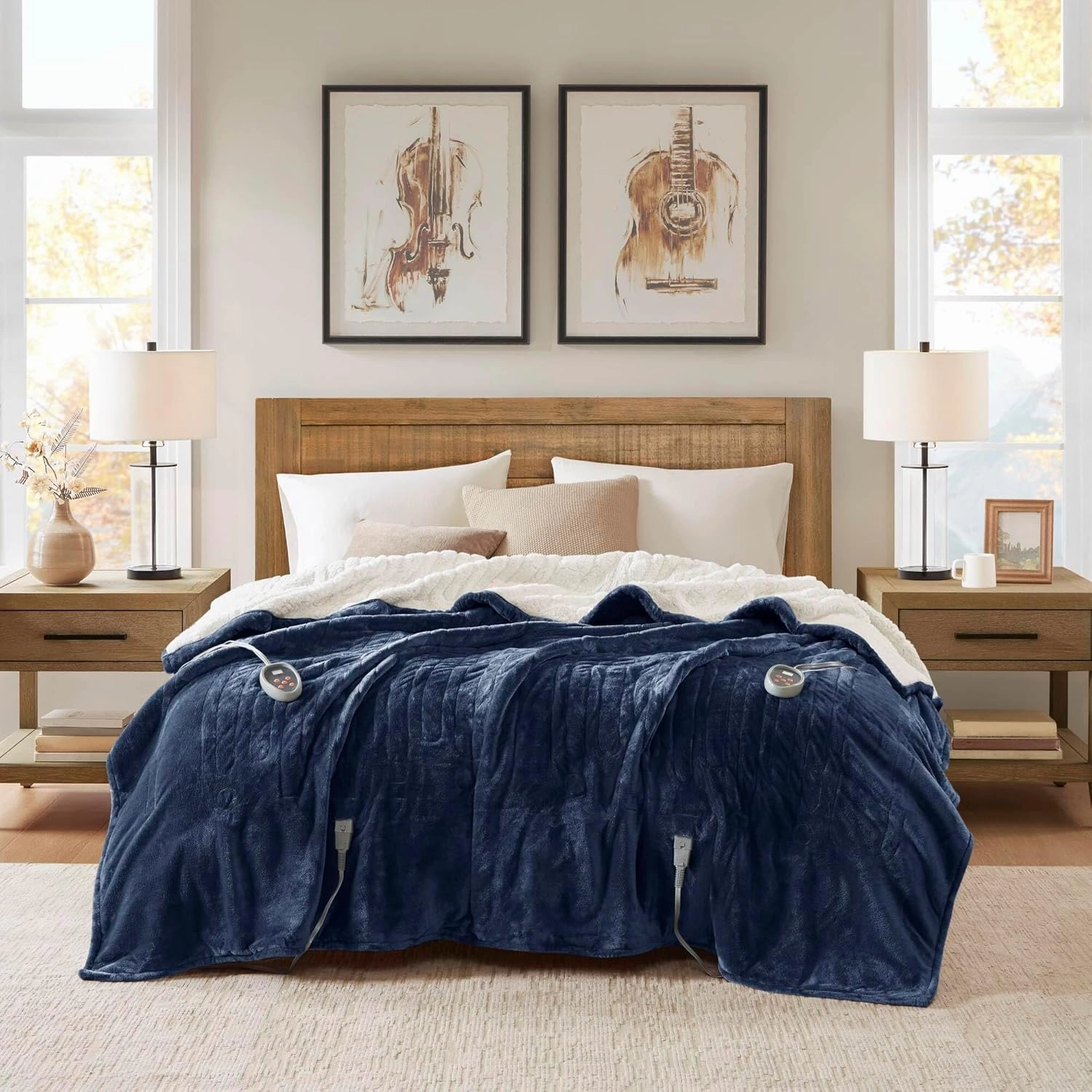 Woolrich Heated Plush to Berber Electric Blanket Throw Ultra Soft Knitted, Super Warm and Snuggly Cozy with Auto Shut Off and Multi Heat Level Setting Controllers, Twin: 62x84, Indigo (WR54-1759)