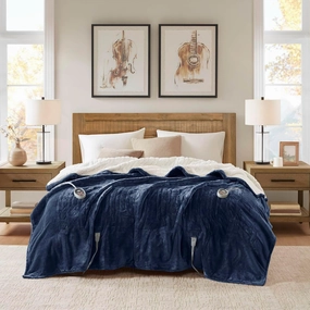 Woolrich Heated Plush to Berber Electric Blanket Throw Ultra Soft Knitted, Super Warm and Snuggly Cozy with Auto Shut Off and Multi Heat Level Setting Controllers, Twin: 62x84, Indigo (WR54-1759)