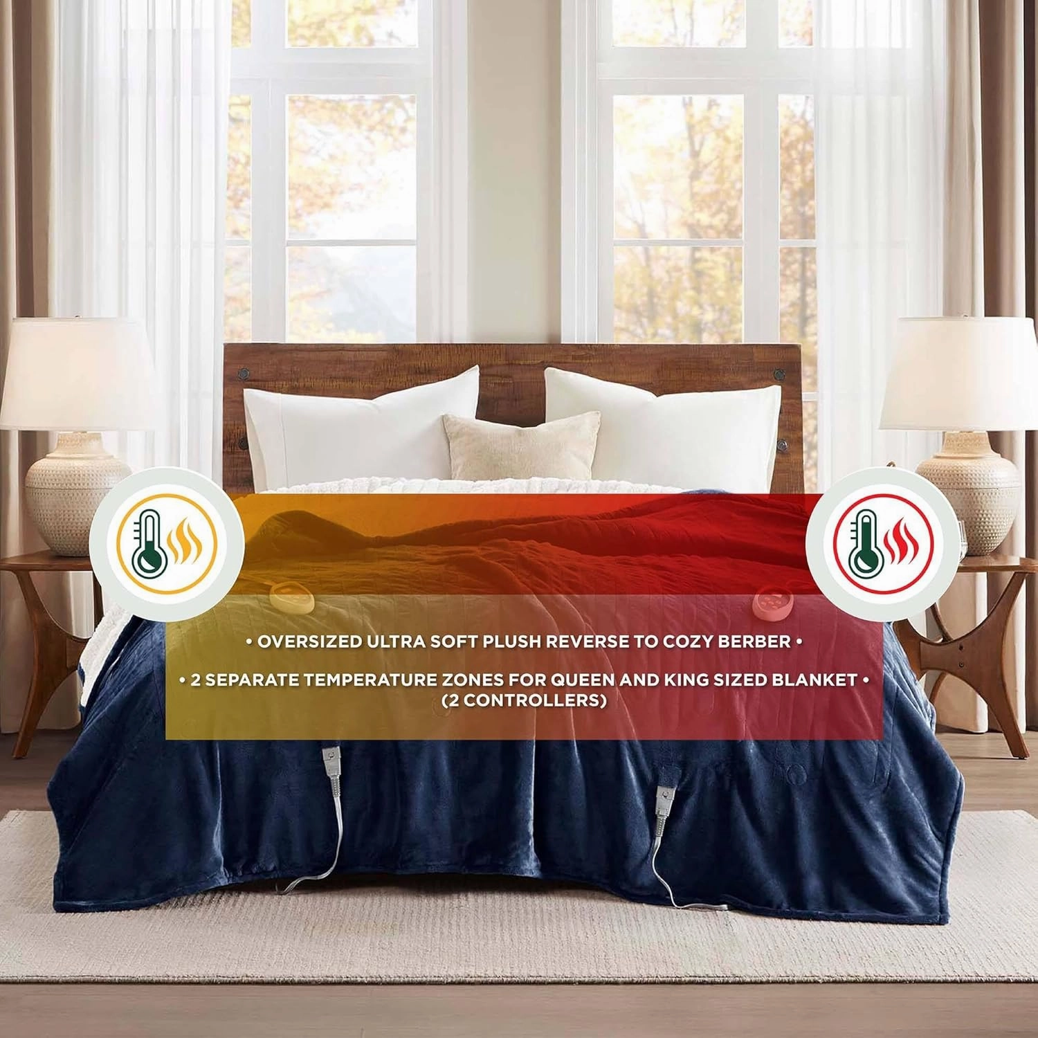 Woolrich Heated Plush to Berber Electric Blanket Throw Ultra Soft Knitted, Super Warm and Snuggly Cozy with Auto Shut Off and Multi Heat Level Setting Controllers, Twin: 62x84, Indigo (WR54-1759)