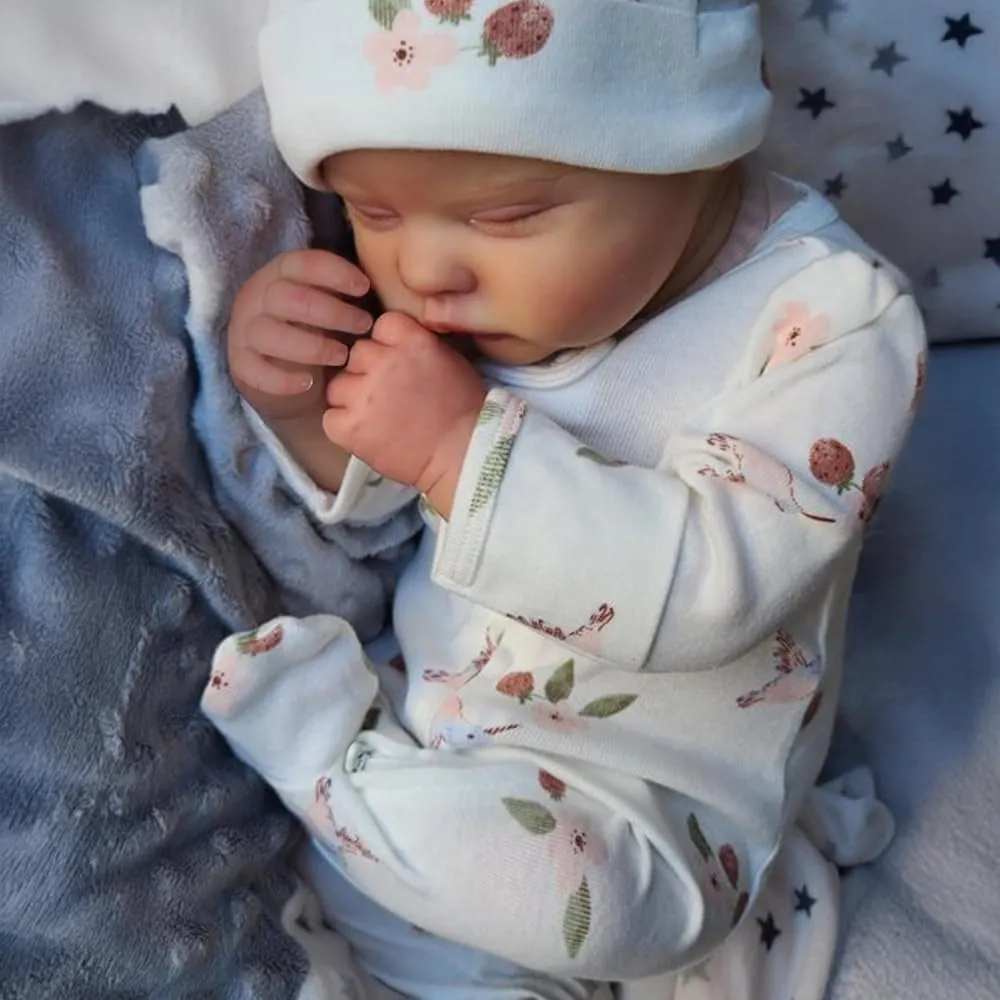 WOOROY Lifelike Reborn Baby Dolls - 18 Inch Realistic Sleeping Newborn Baby Dolls, Real Life Baby Girl with Weighted Cloth Body Birthday Gift Toy with Accessories for Age 3 