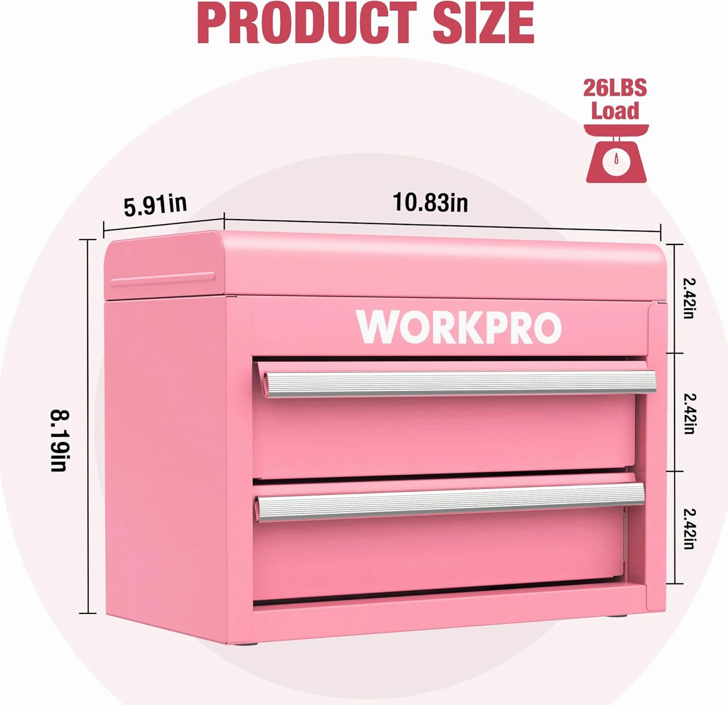 WORKPRO Mini Metal Tool Box with 2 Drawers and Top Storage, Small Tool Chest with PVC Liners and PP Feet Pads, Cold Rolled Steel Toolbox with Magnetic Tab