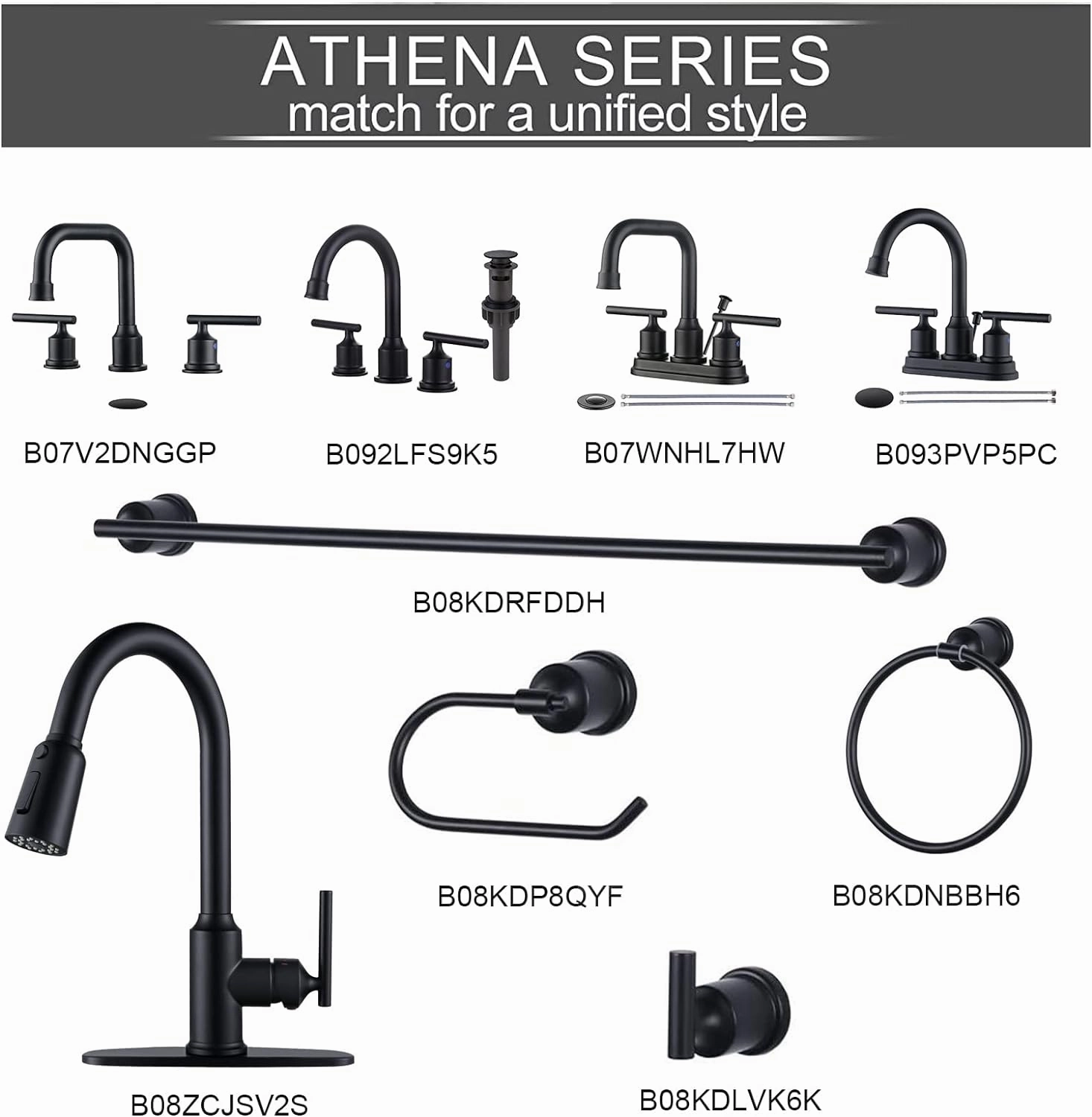 WOWOW Two Handles Widespread 8 inch Bathroom Faucet Black 3 Pieces Basin Faucets 360 Degree Swivel Spout Lavatory Sink Faucet