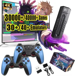 X2 Blue Retro Game Stick - 4K Retro Video Game Console 58000/40000/30000  Games,50/40/30  Emulators,HD Output,with 2 Wireless Controllers,Plug and Play,Home,TV/Computer,Gift for Men Husband (128G)