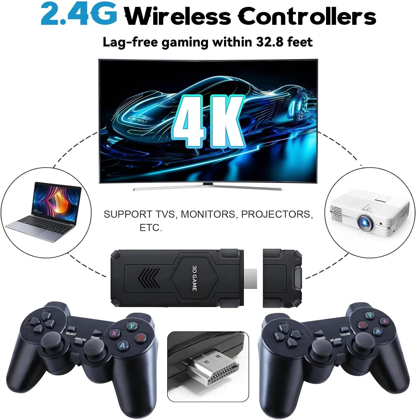 X2 Blue Retro Game Stick - 4K Retro Video Game Console 58000/40000/30000  Games,50/40/30  Emulators,HD Output,with 2 Wireless Controllers,Plug and Play,Home,TV/Computer,Gift for Men Husband (128G)