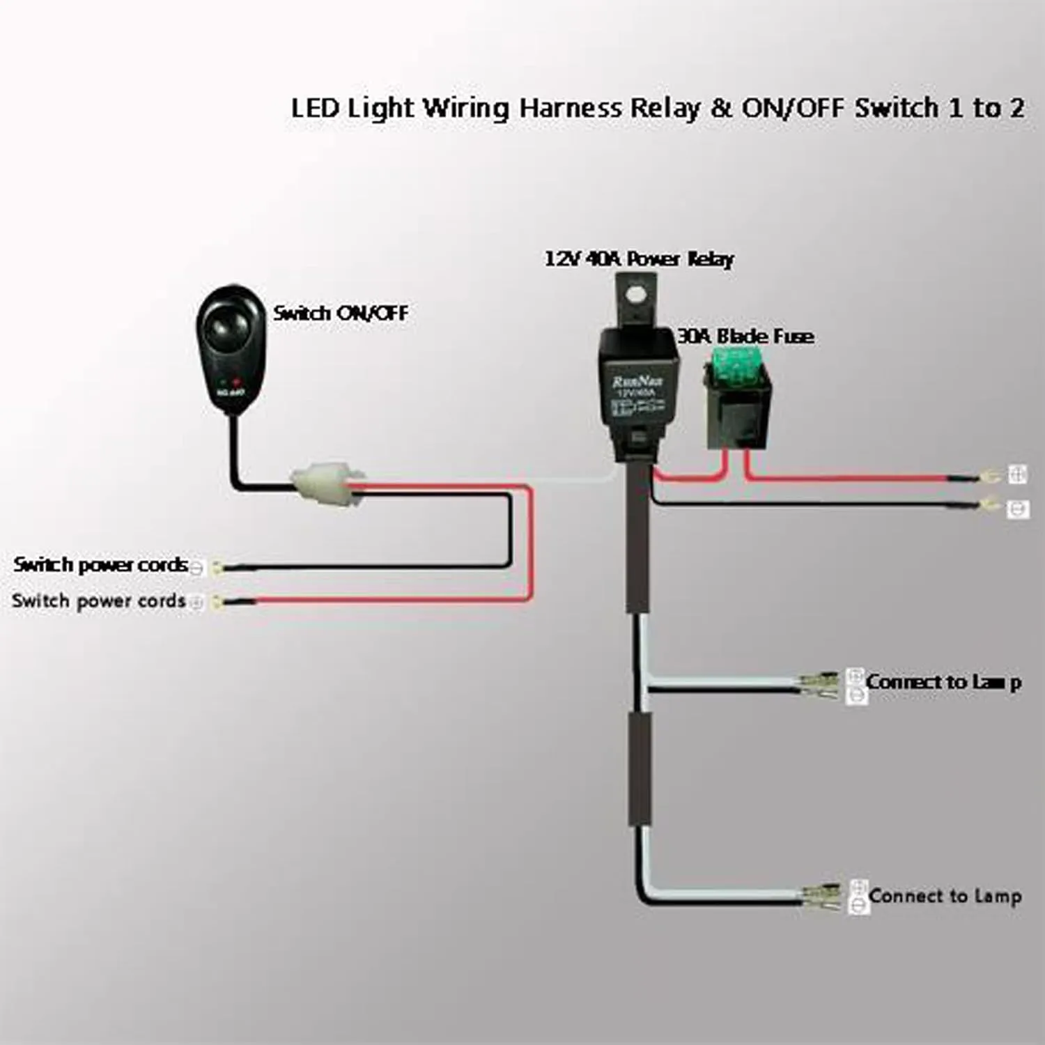 Xotic Tech 1 Set 12V 40A On-Off Switch Power Relay Blade Fuse for Fog Light Work Lamp, LED Work Light Bar Wiring Harness Kit