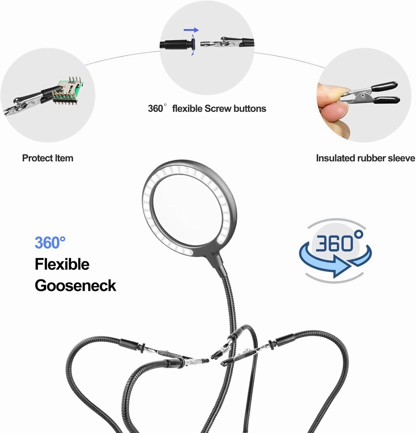 XYK Helping Hands Soldering Station with 3X Magnifying Glass with light, 4 Flexible Helping Hand Arms Magnifier and Third Hand Soldering Tool for Electronic Repair Soldering Jewelry Crafts