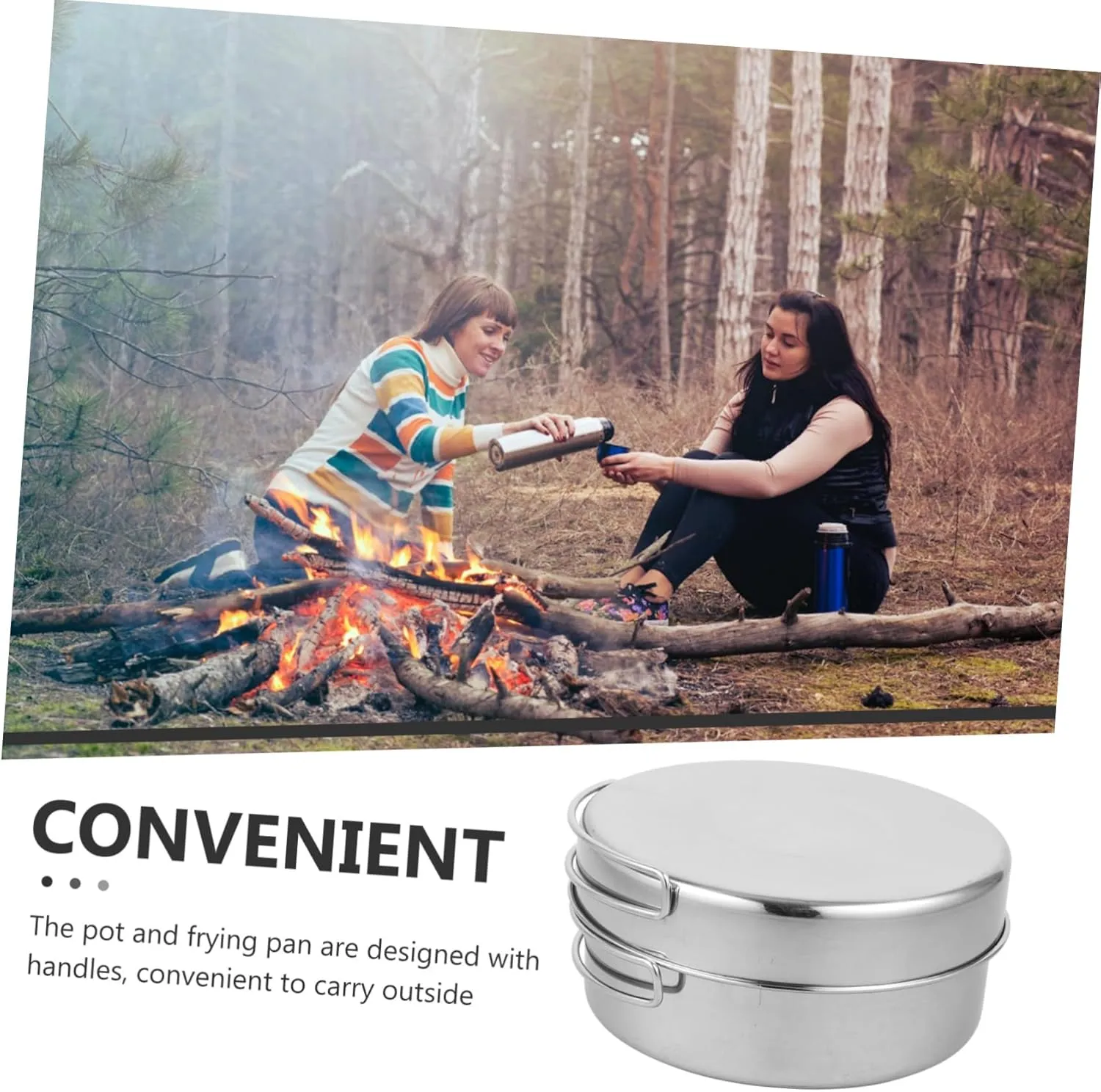 YARNOW Outdoor Camping Pot Deep Frying Pan Camping Cookware Serving Utensils Cutlery Camping Kettle Gears