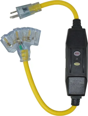 Yellow Jacket 2816 Coleman Gfci Quad In-Line Power Block, 125 V, 15 A, 12/3 Awg Sjtw, 3-Outlet, Yellow
