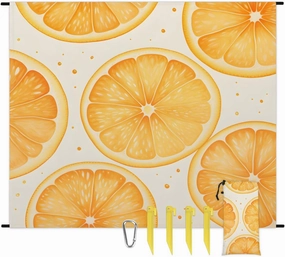 Yellow Lemon Beach Blanket, Sandproof Beach Mat, 68 x 59 Waterproof Quick Drying Sand Free Mat with 4 x Ground Spikes for Outdoor Travel Camping Hiking, Lemon Print