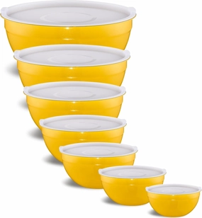 Yellow Mixing Bowls With Airtight Lids,Stainless Steel Bowl,Salad Bowls 7 Piece Colorful Nesting Bowl Rainbow Kitchen Accessories,Size 7,3.6,2.7,2.1,1.5,1.1,0.8QT Stackable Design