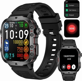 Yihou Smart Watch for Men (Answer/Make Calls), Rugged Smartwatch with Blood Pressure/Heart Rate/Sleep Monitor, Waterproof Step Tracker, 1.96" HD Screen for Android/iOS Phones Black