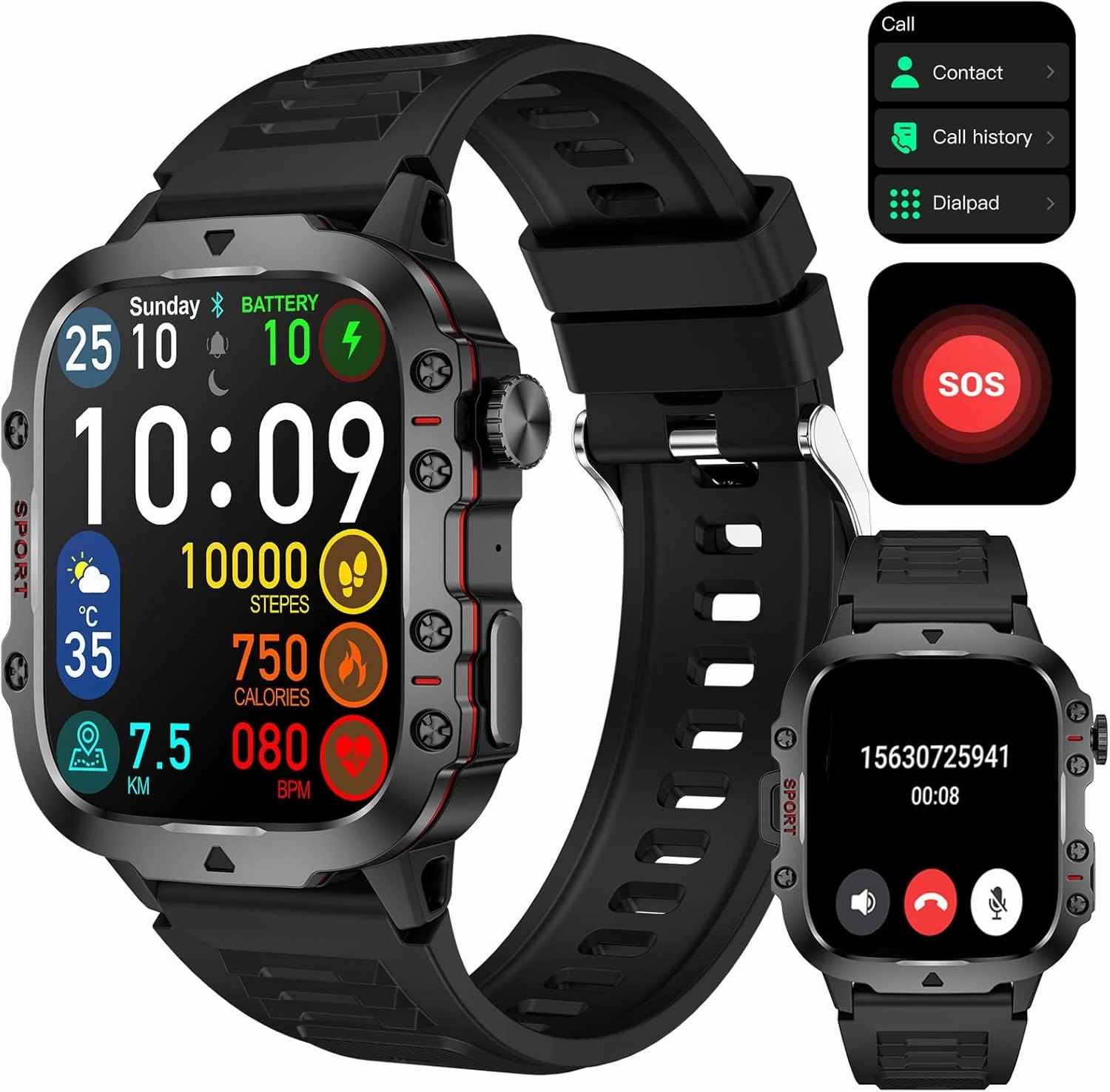Yihou Smart Watch for Men (Answer/Make Calls), Rugged Smartwatch with Blood Pressure/Heart Rate/Sleep Monitor, Waterproof Step Tracker, 1.96" HD Screen for Android/iOS Phones Black
