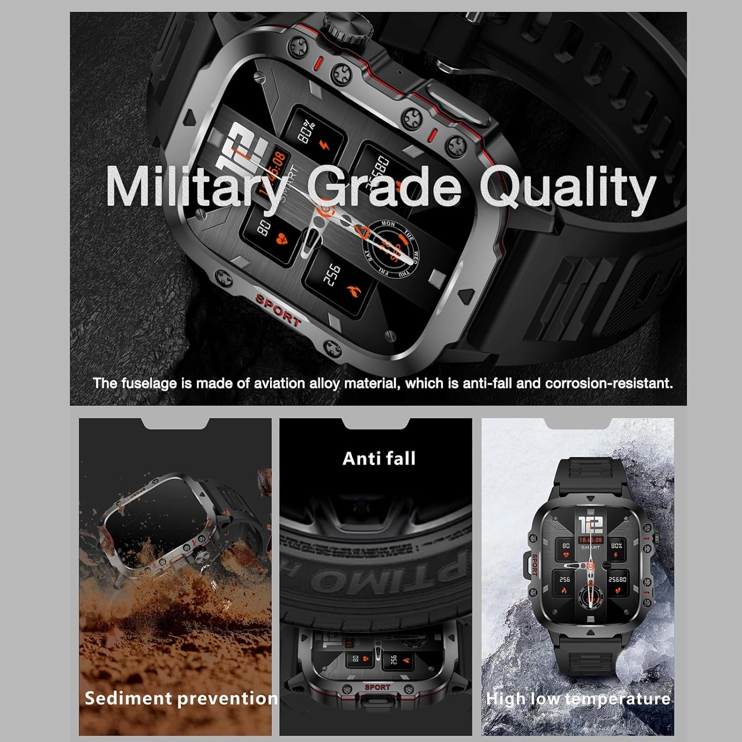 Yihou Smart Watch for Men (Answer/Make Calls), Rugged Smartwatch with Blood Pressure/Heart Rate/Sleep Monitor, Waterproof Step Tracker, 1.96" HD Screen for Android/iOS Phones Black