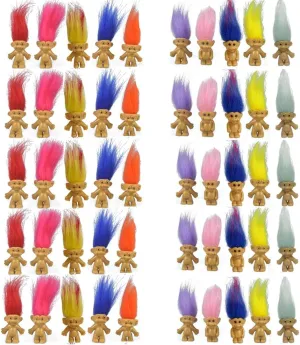 Yintlilocn 50PCS Mini Troll Dolls, PVC Vintage Trolls Lucky Doll Mini Action Figures 1.2" Cake Toppers Chromatic Adorable Cute Little Guys Collection, School Project, Arts Crafts, Party Favors